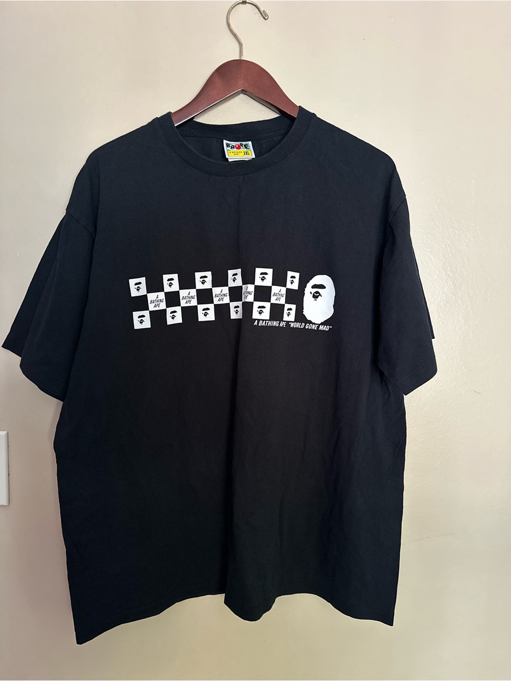 Bape Black Short Sleeve Tee with White Checker Logo